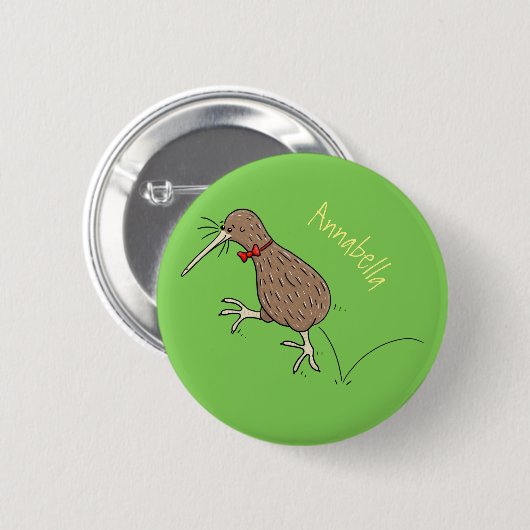 Happy Jumping Kiwi mit Bug-Krawatte Cartoon Design Button (Vorne & Hinten)