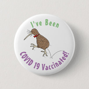 Happy Jumping Kiwi mit Bug-Krawatte Cartoon Design Button