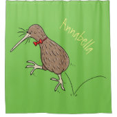 Happy Jumping Kiwi mit Bug-Krawatte Cartoon Design Duschvorhang (Vorderseite)