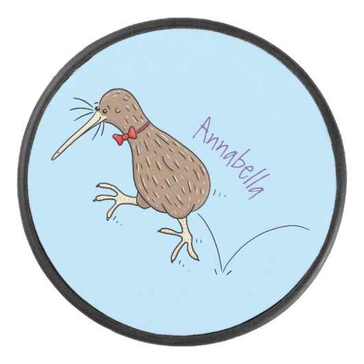Happy Jumping Kiwi mit Bug-Krawatte Cartoon Design Eishockey Puck (Vorderseite)