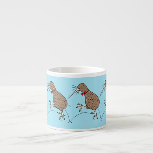 Happy Jumping Kiwi mit Bug-Krawatte Cartoon Design Espressotasse (Vorderseite)