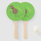 Happy Jumping Kiwi mit Bug-Krawatte Cartoon Design Fächer (Vorne und Hinten)