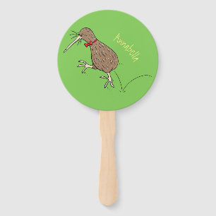 Happy Jumping Kiwi mit Bug-Krawatte Cartoon Design Fächer