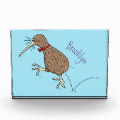 Happy Jumping Kiwi mit Bug-Krawatte Cartoon Design Fotoblock (Vorderseite)