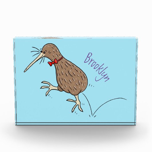 Happy Jumping Kiwi mit Bug-Krawatte Cartoon Design Fotoblock (Vorderseite)