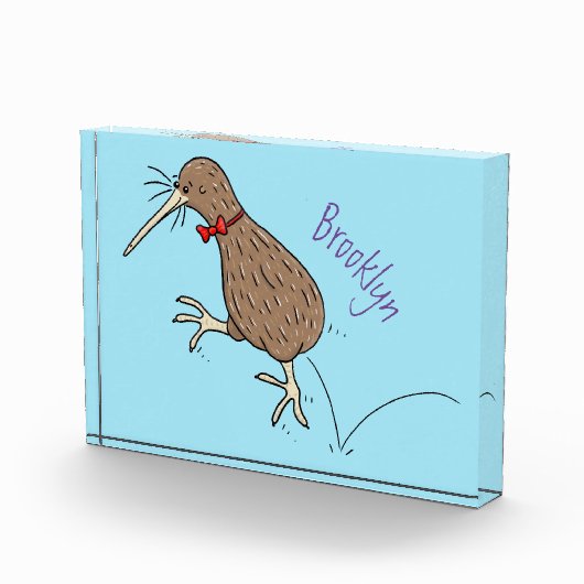 Happy Jumping Kiwi mit Bug-Krawatte Cartoon Design Fotoblock (Rechts)