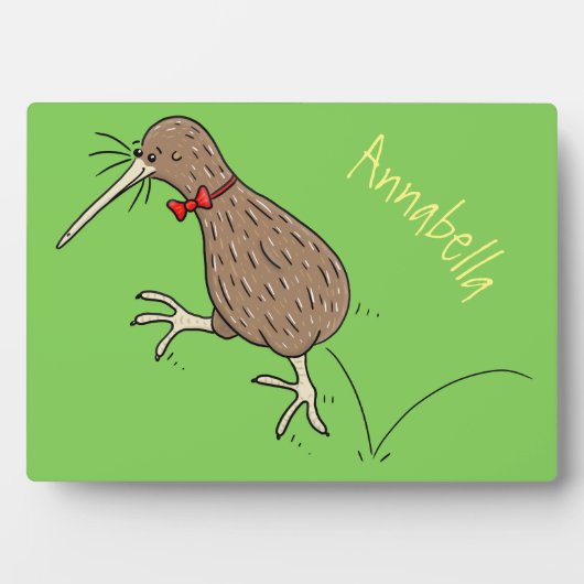 Happy Jumping Kiwi mit Bug-Krawatte Cartoon Design Fotoplatte (Vorderseite)