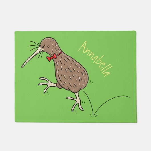 Happy Jumping Kiwi mit Bug-Krawatte Cartoon Design Fußmatte (Vorderseite)