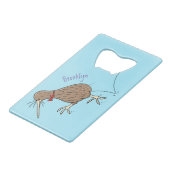 Happy Jumping Kiwi mit Bug-Krawatte Cartoon Design Geldbeutel Flaschenöffner (Vorderseite Schrägansicht)