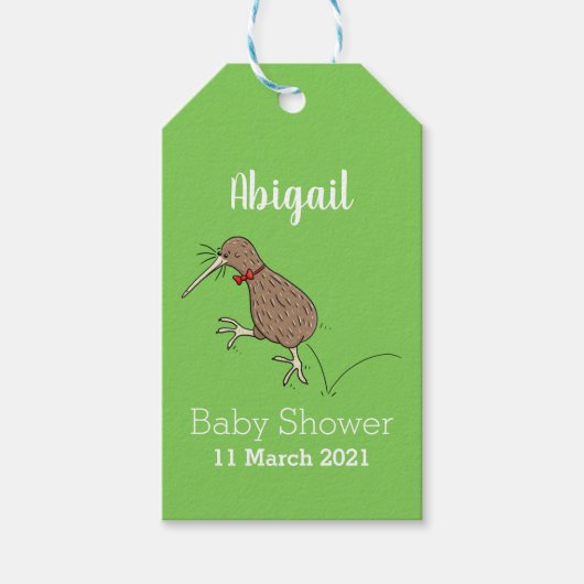 Happy Jumping Kiwi mit Bug-Krawatte Cartoon Design Geschenkanhänger (Vorderseite)