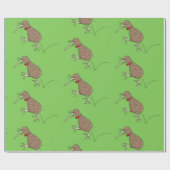 Happy Jumping Kiwi mit Bug-Krawatte Cartoon Design Geschenkpapier (Flach)