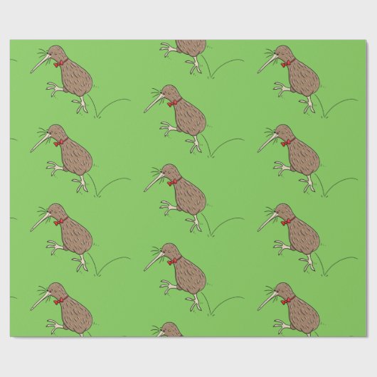 Happy Jumping Kiwi mit Bug-Krawatte Cartoon Design Geschenkpapier (Flach)