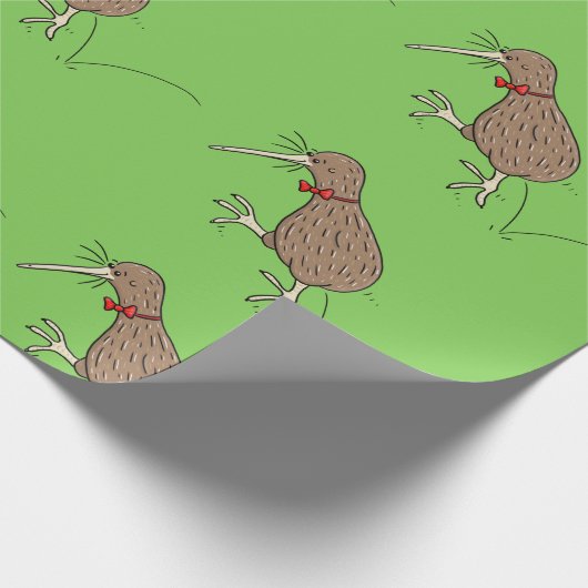 Happy Jumping Kiwi mit Bug-Krawatte Cartoon Design Geschenkpapier (Ecke)