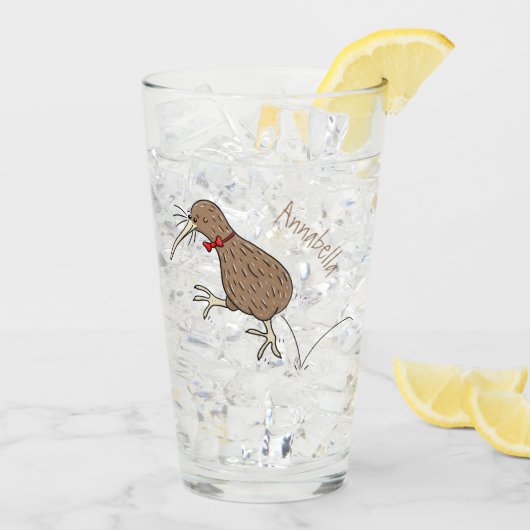 Happy Jumping Kiwi mit Bug-Krawatte Cartoon Design Glas (Rückseite Ice)