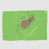 Happy Jumping Kiwi mit Bug-Krawatte Cartoon Design Golfhandtuch (Horizontal)