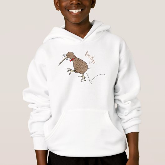 Happy Jumping Kiwi mit Bug-Krawatte Cartoon Design Hoodie (Vorderseite)
