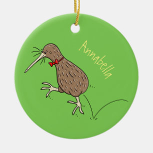 Happy Jumping Kiwi mit Bug-Krawatte Cartoon Design Keramik Ornament