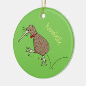 Happy Jumping Kiwi mit Bug-Krawatte Cartoon Design Keramik Ornament (Links)