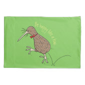 Happy Jumping Kiwi mit Bug-Krawatte Cartoon Design Kissenbezug (Rückseite)