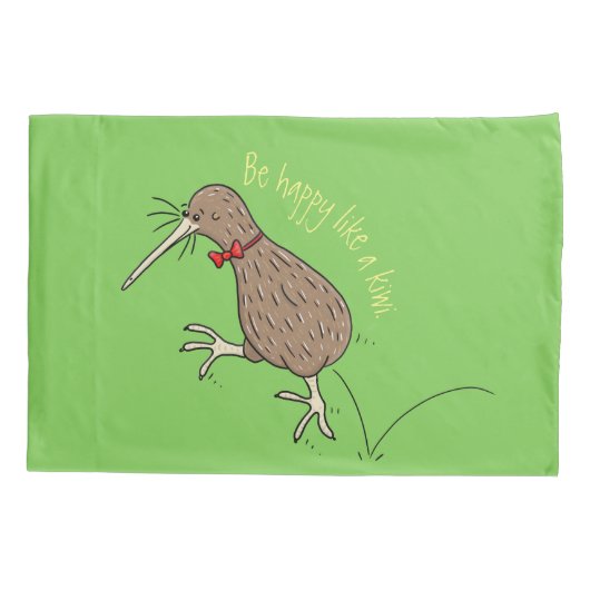 Happy Jumping Kiwi mit Bug-Krawatte Cartoon Design Kissenbezug (Rückseite)