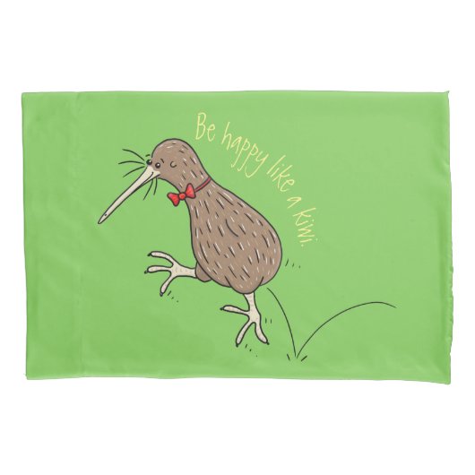 Happy Jumping Kiwi mit Bug-Krawatte Cartoon Design Kissenbezug (Vorderseite)