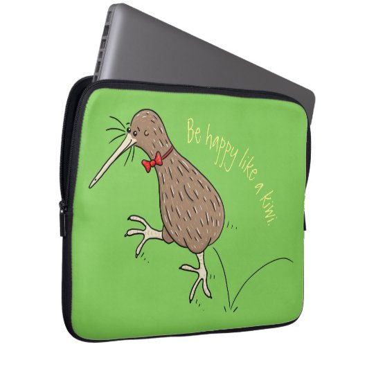 Happy Jumping Kiwi mit Bug-Krawatte Cartoon Design Laptopschutzhülle (Vorne Rechts)
