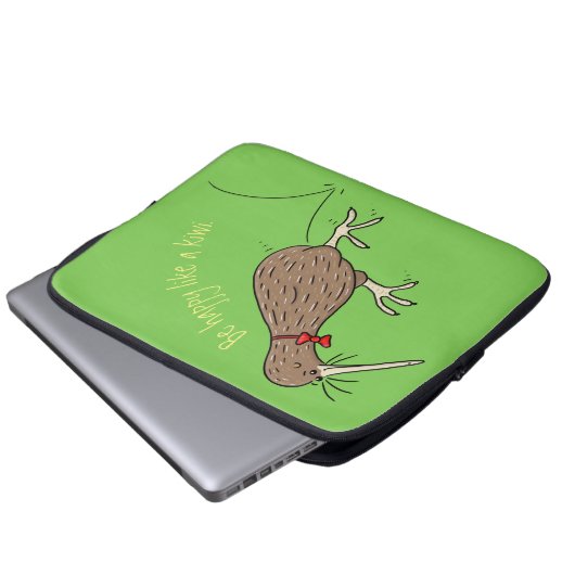 Happy Jumping Kiwi mit Bug-Krawatte Cartoon Design Laptopschutzhülle (Vorne Knopf)