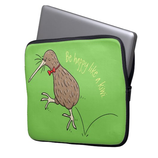 Happy Jumping Kiwi mit Bug-Krawatte Cartoon Design Laptopschutzhülle (Vorderseite Links)