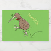 Happy Jumping Kiwi mit Bug-Krawatte Cartoon Design Lebensmitteletikett (Einzelnes Label)