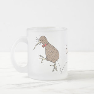 Happy Jumping Kiwi mit Bug-Krawatte Cartoon Design Mattglastasse