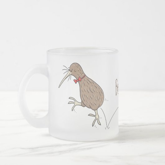 Happy Jumping Kiwi mit Bug-Krawatte Cartoon Design Mattglastasse (Links)