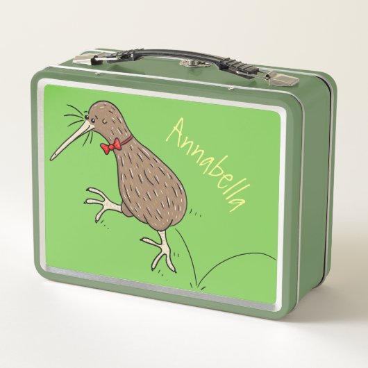 Happy Jumping Kiwi mit Bug-Krawatte Cartoon Design Metall Brotdose (Rückseite)