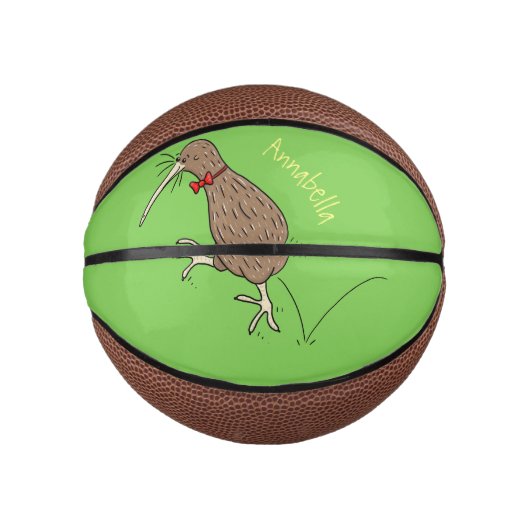 Happy Jumping Kiwi mit Bug-Krawatte Cartoon Design Mini Basketball (Vorderseite)