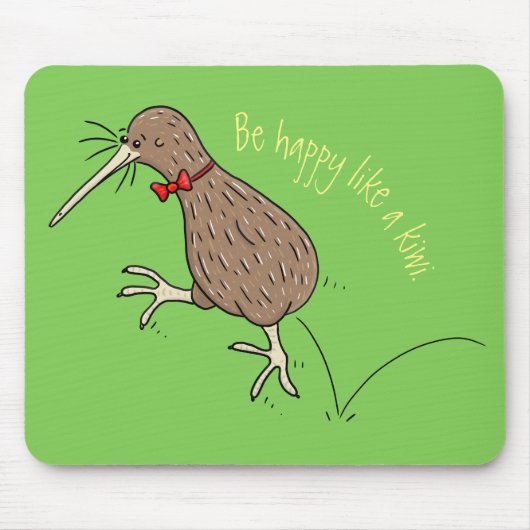 Happy Jumping Kiwi mit Bug-Krawatte Cartoon Design Mousepad (Vorne)
