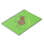 Happy Jumping Kiwi mit Bug-Krawatte Cartoon Design Notizblock (Linke Seite)
