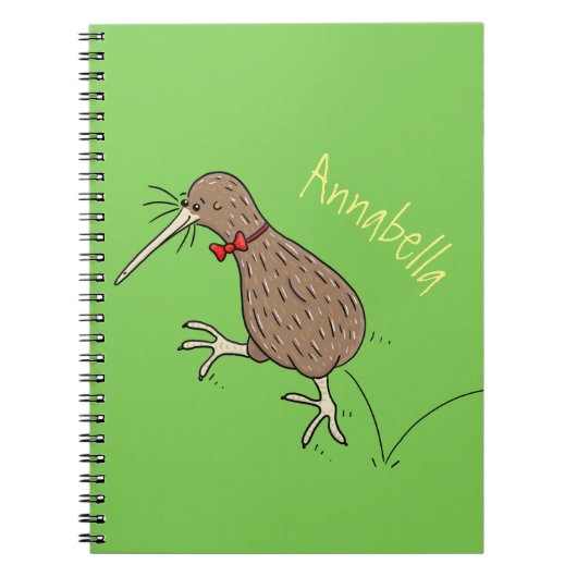 Happy Jumping Kiwi mit Bug-Krawatte Cartoon Design Notizblock (Vorderseite)