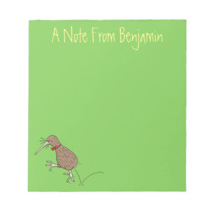 Happy Jumping Kiwi mit Bug-Krawatte Cartoon Design Notizblock