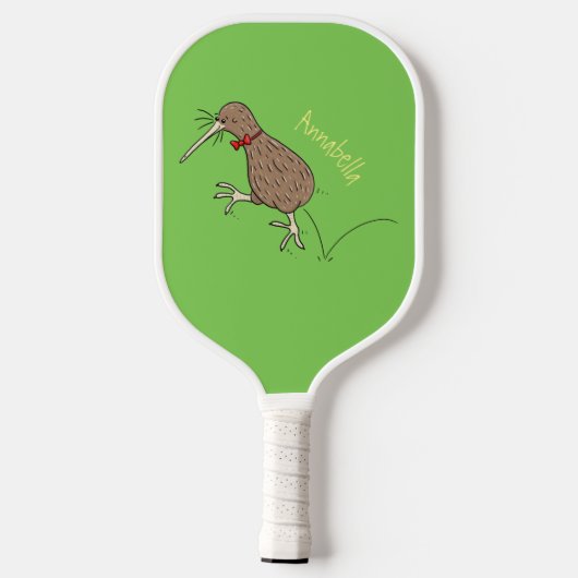 Happy Jumping Kiwi mit Bug-Krawatte Cartoon Design Pickleball Schläger (Rückseite)
