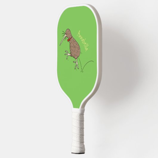 Happy Jumping Kiwi mit Bug-Krawatte Cartoon Design Pickleball Schläger (Links)