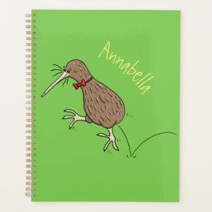 Happy Jumping Kiwi mit Bug-Krawatte Cartoon Design Planer