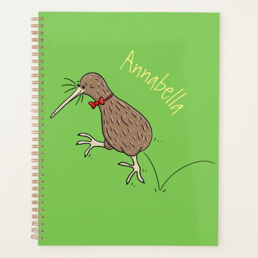 Happy Jumping Kiwi mit Bug-Krawatte Cartoon Design Planer (Vorderseite)