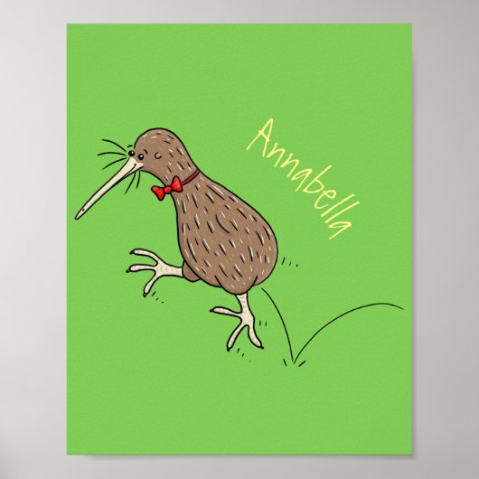 Happy Jumping Kiwi mit Bug-Krawatte Cartoon Design Poster (Vorne)