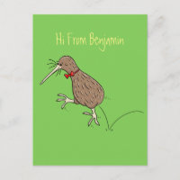 Happy Jumping Kiwi mit Bug-Krawatte Cartoon Design