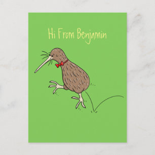 Happy Jumping Kiwi mit Bug-Krawatte Cartoon Design Postkarte