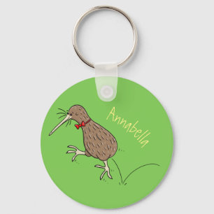 Happy Jumping Kiwi mit Bug-Krawatte Cartoon Design Schlüsselanhänger