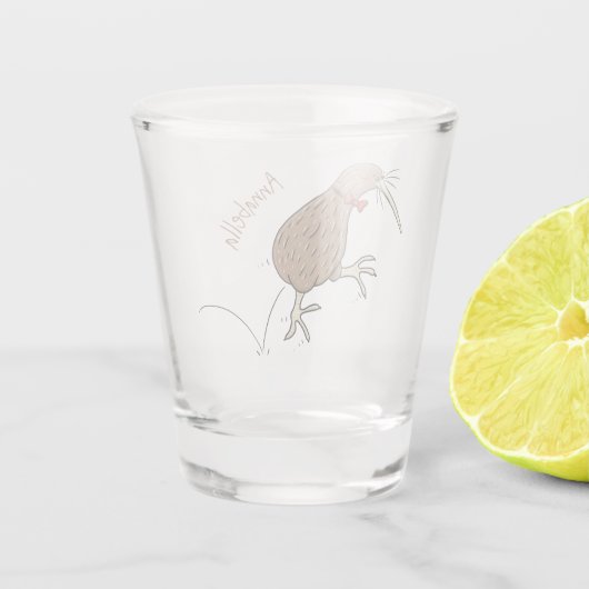 Happy Jumping Kiwi mit Bug-Krawatte Cartoon Design Schnapsglas (Rückseite)