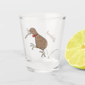 Happy Jumping Kiwi mit Bug-Krawatte Cartoon Design Schnapsglas (Vorderseite)