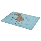 Happy Jumping Kiwi mit Bug-Krawatte Cartoon Design Schneidebrett (Ecke)