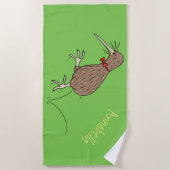 Happy Jumping Kiwi mit Bug-Krawatte Cartoon Design Strandtuch (Vorderseite)