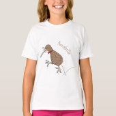 Happy Jumping Kiwi mit Bug-Krawatte Cartoon Design T-Shirt (Vorderseite)